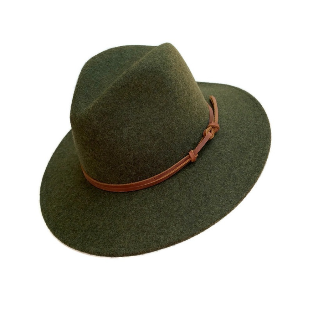 Wyeth Free People Billie Leather Band Felt Hat Fedora Western Green Moss NWT